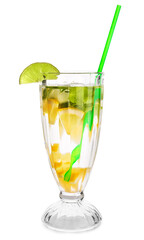 Glass of cold mojito on white background
