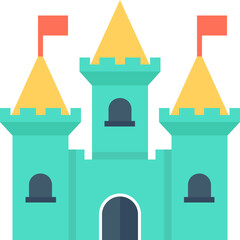 
Castle icon in flat vector, royal luxury building
