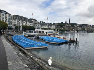 view of boat on lake Lucerne at summer day, in Lucerne, Switzerland