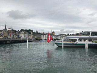 view of boat on lake Lucerne at summer day, in Lucerne, Switzerland