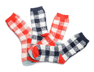 Warm socks on white background