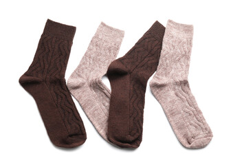 Warm socks on white background