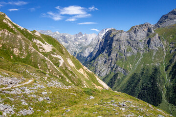Mountain and hiking path landscape in French alps