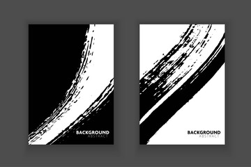 Vector black ink brush stroke flyer.Black and white abstract background.