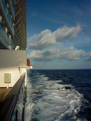 Cruiseship or cruise ship liner at sea cruising the Caribbean with seascape and ocean views under...