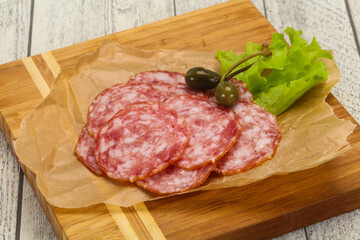 Spanish Salchichon sausage with salad