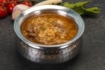 Caucasian Kharcho soup with beef meat