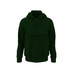 Blank hooded sweatshirt, men's hooded jacket with half zip for your design mockup for print, isolated on white background, 3d rendering, 3d illustration © Febriana