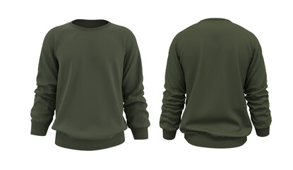 Blank sweatshirt mock up template in front, and back views, isolated on white, 3d rendering, 3d illustration