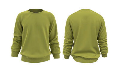 Blank sweatshirt mock up template in front, and back views, isolated on white, 3d rendering, 3d illustration