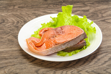 Two pink salmon fish steak