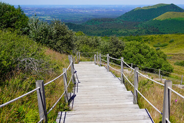 Fototapeta na wymiar nature staircase for hiking and access to pariou in Puy de Dôme volcano in Auvergne france