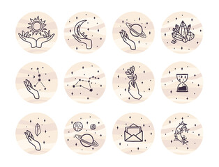Obraz premium Vector set of logo design templates, icons and badges for social media instagram highlight with cute zodiac symbols