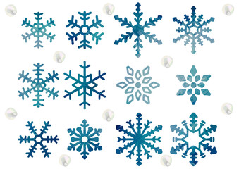 水彩　雪　結晶　冬　素材　アイコン　セット