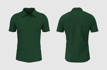 Blank collared shirt mockup, front, side and back views, tee design presentation for print, 3d rendering, 3d illustration