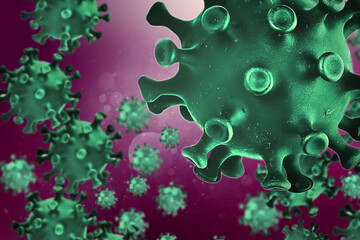 Chinese coronavirus COVID-19 under the microscope. Abstract background, concept of quarantine pandemic infection