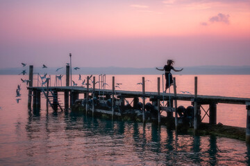 Fototapeta premium Tramonto sul Garda a Sirmione