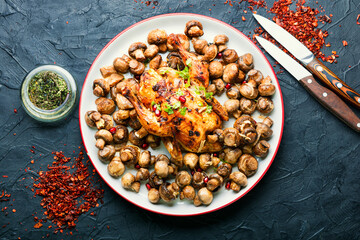 Fried chicken with mushrooms