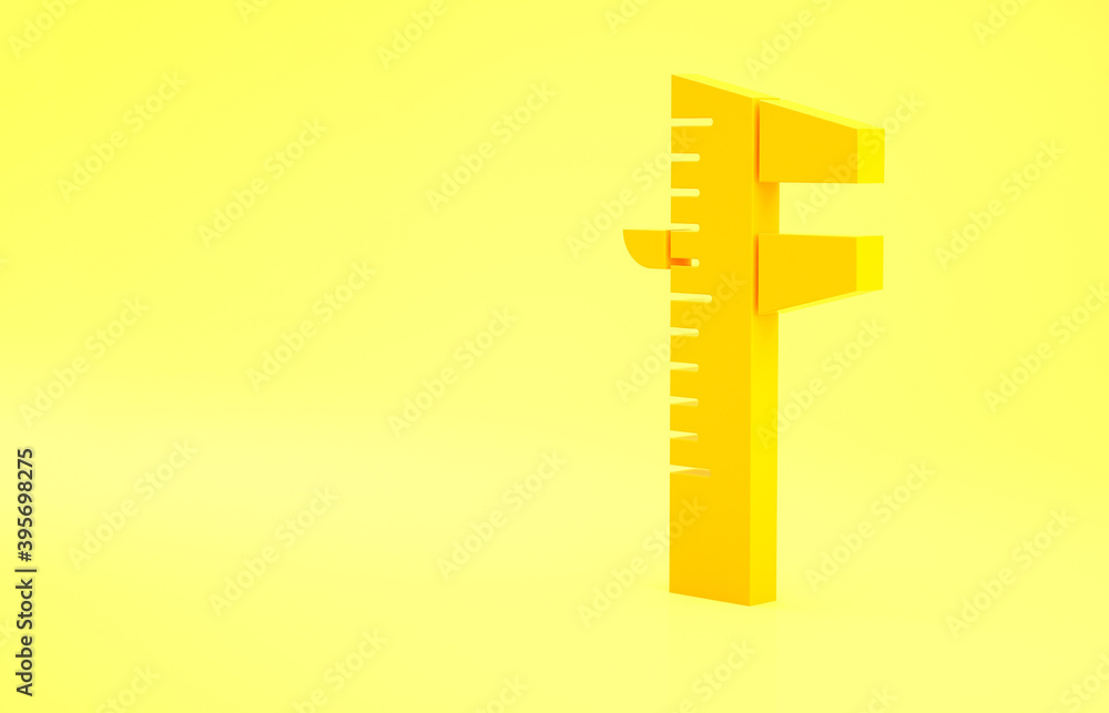 Poster yellow calliper or caliper and scale icon isolated on yellow background. precision measuring tools. 
