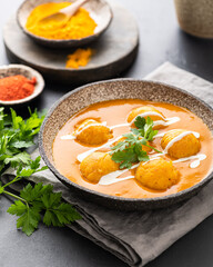 Malai Kofta Curry, indian cuisine dish with potato and paneer cheese