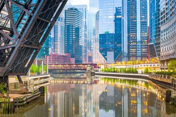 Chicago, Illinois, USA cityscape on the river