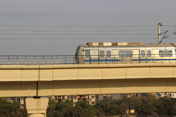 A picture of indian metro train with selective focus