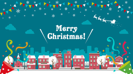 Christmas cityscape vector banner illustration (winter season)