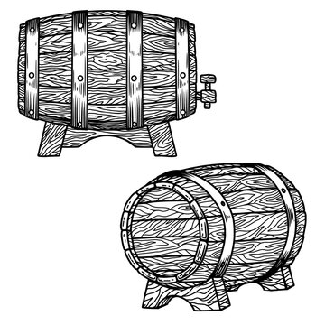 recommend clip art: Illustration of wooden whiskey barrel  in engraving style. Design element for emblem, sign, poster, card, banner, flyer. Vector illustration