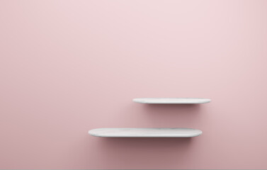 Pink podium minimal. Pink wall scene. Pastel background. 3D rendering. 3D illustration