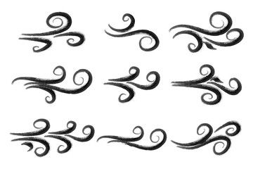 Hand drawn air wind doodle blow. Handmade sketch symbols set gust design on a white background. vector illustration graphic design elements