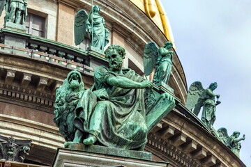 Copper figure on the building of St. Isaac's Cathedral of St. Petersburg Russia