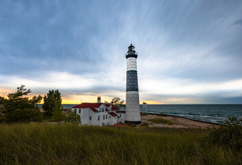 Big Sable Point lighthouse on Lake Michigan, Sun set 