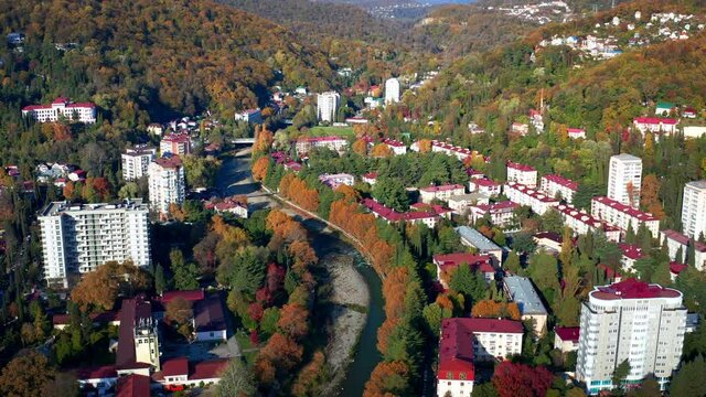 Khosta town. Aerial view of the town of Khosta located in Caucasus Mountains in Russia.