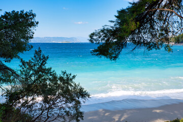 beach with trees, Kastani beach ,Skopelos island,Greece