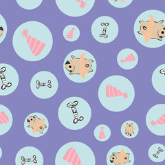 Pug Dog Tutu Party Hat Bone Circle seamless pattern