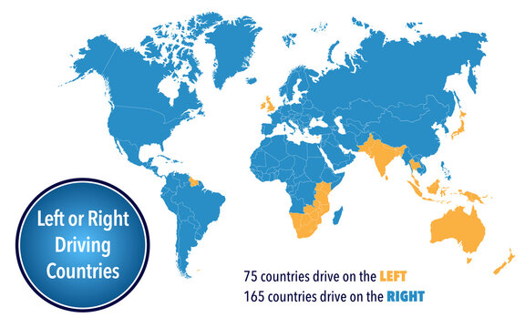 World map with the countries that drive on the left and on the right side of the road