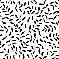Autumn branches and leaves black silhouette seamless pattern. Hand drawn background for wrapping scrapbooking paper banner. Scandinavian style. Stock vector flat illustration isolated on white. © AinaLiora