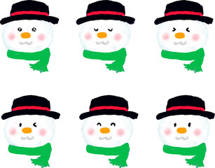 アクリル画風の雪だるま表情セット