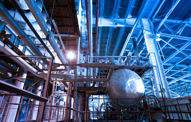 Industrial zone, Steel pipelines in blue tones
