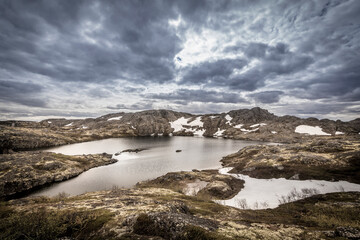 Beautiful arctic summer landscape on Barents sea shoreline.
