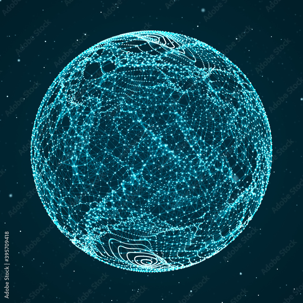 Poster abstract sphere of multiple points and lines. globe or ball. digital technology. illustration in spa