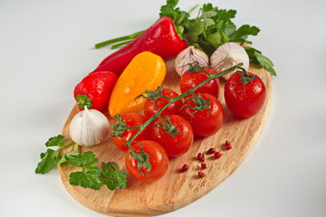 Tomatoes, peppers, carrots, greens-these vegetables are important in the car, Who and paleodiet. The concept of healthy, proper nutrition,. Diet, detox, cleansing.