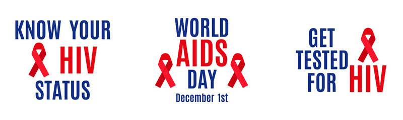 Vector lettering set isolated on white background. Know your HIV status. December 1 - World AIDS Day. Get tested for HIV