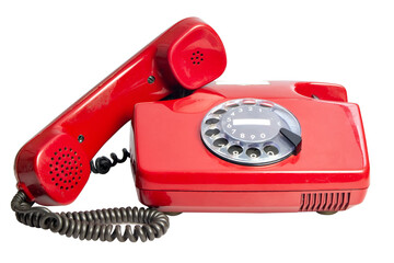 isolated old style red phone off the hook on white
