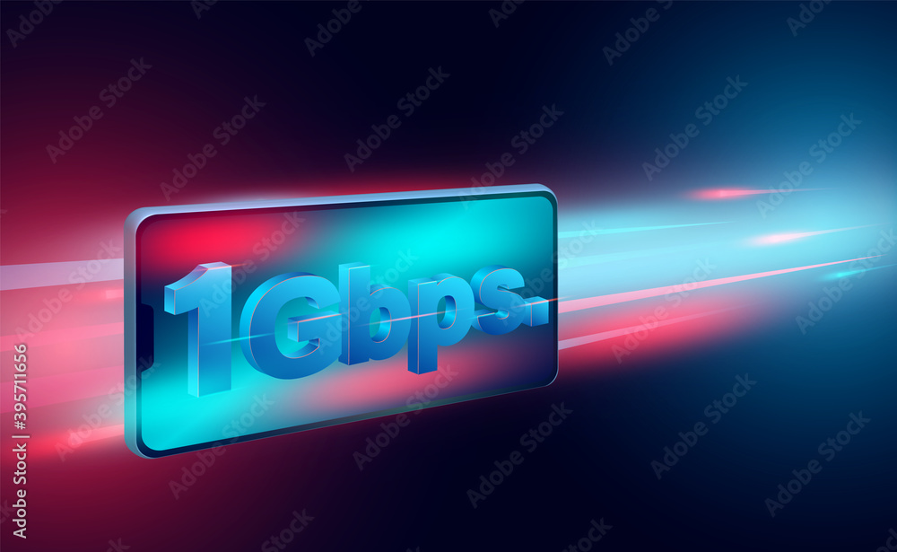 Poster high speed internet concept. 1gbps in global broadband networks speed. isometric flat design vector 