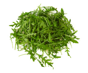 Arugula leafs in a wooden bowl