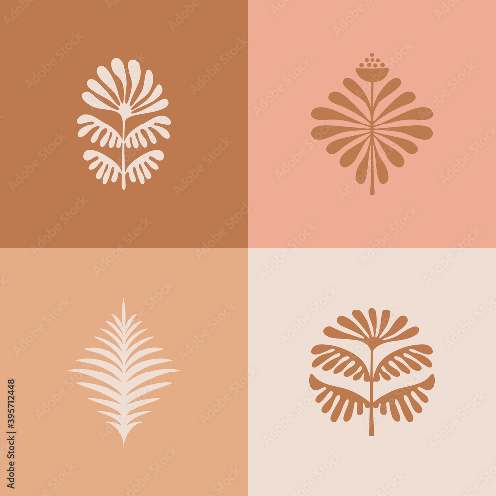Poster Vector logo design template in simple minimal style with hand-drawn leaves
