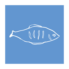 Baked fish brush pen illustration. Minimalist hand drawn food illustration