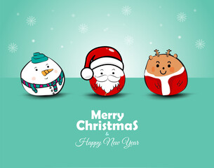 Cute doodle santa claus and friends for Christmas day, Snowflakes with reindeer and santa Merry Christmas banner, vector and illustration.