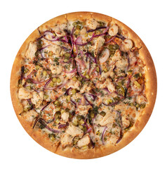 chicken pizza on isolated background